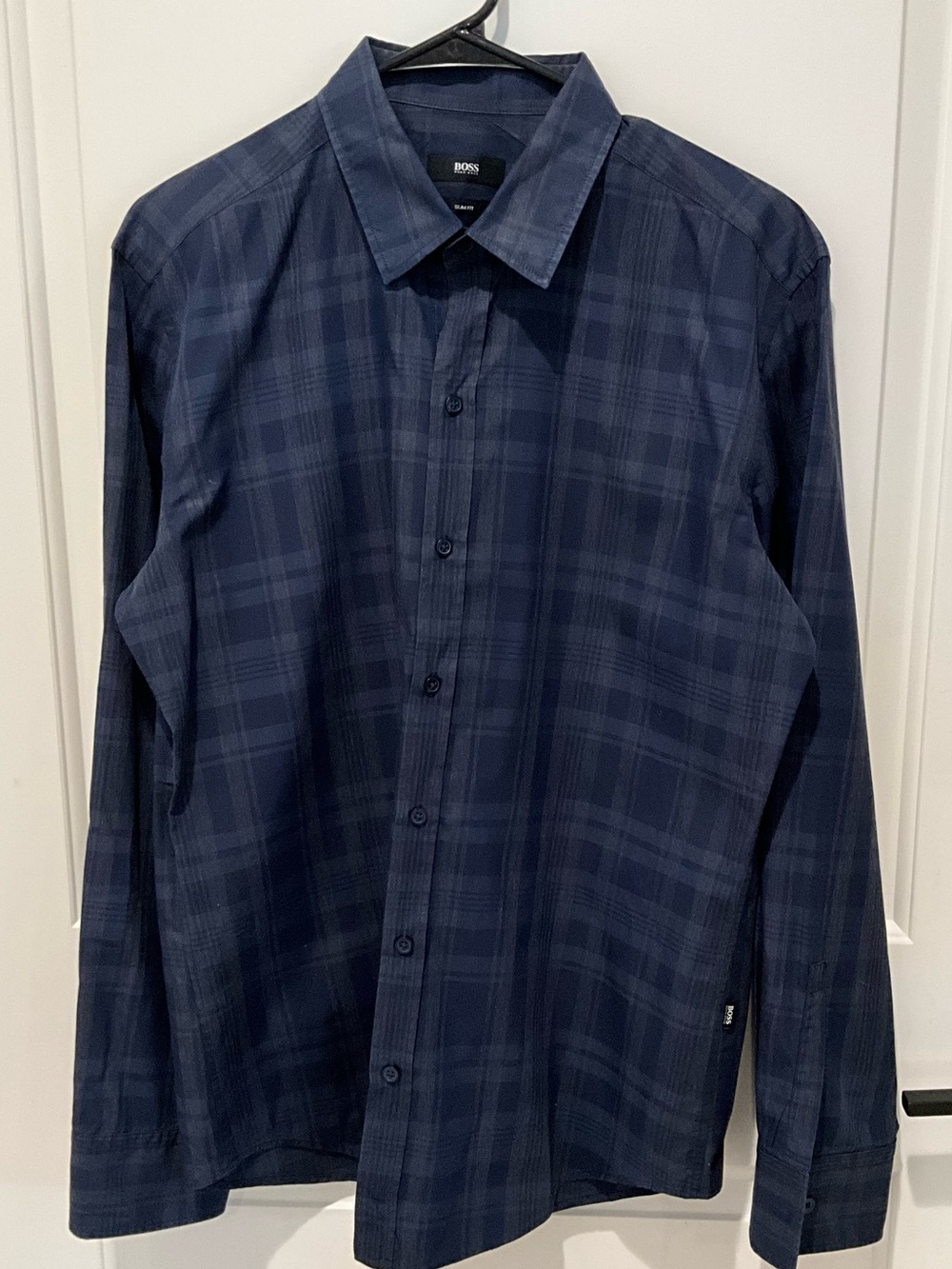 BOSS Hugo Boss Slim Fit Blue Plaid Button-Down Shirt | Men's Large
